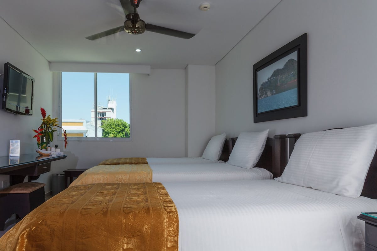 Standard Triple Room | Bar mini, peti besi dalam bilik, meja, langsir/tirai gelap terus