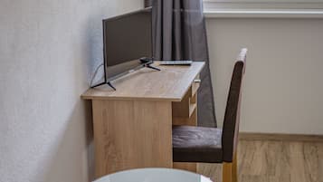 Desk, blackout drapes, iron/ironing board, free WiFi