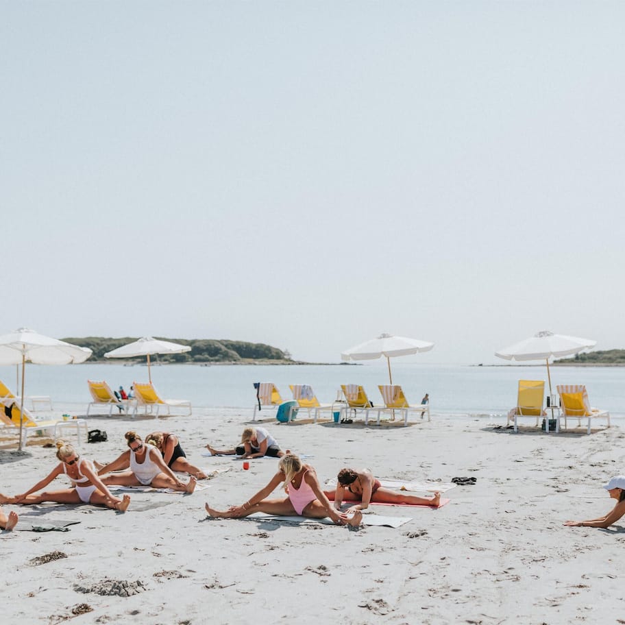 On the beach, beach yoga, surfing, kayaking