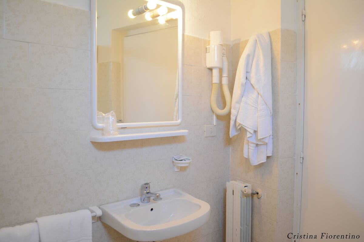 basic double room | bathroom | shower, free toiletries, hair dryer, towels