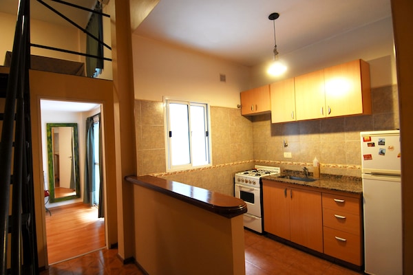 Fridge, microwave, cookware/dishes/utensils