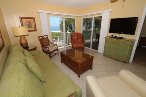 Condo, 2 Bedrooms, Beachfront | Living room | Flat-screen TV, DVD player - Beach Castle Resort by RVA (Longboat Key)