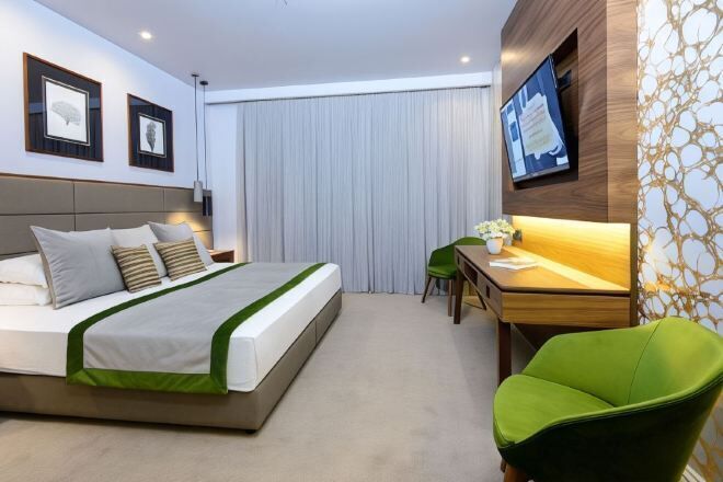 Ropa de cama hipoalergénica, minibar, caja fuerte y escritorio