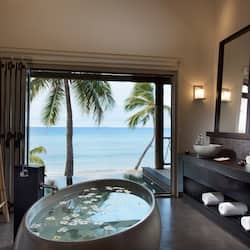 Villa, Private Pool, Beachfront | Bathroom | Separate tub and shower, deep soaking tub, designer toiletries
