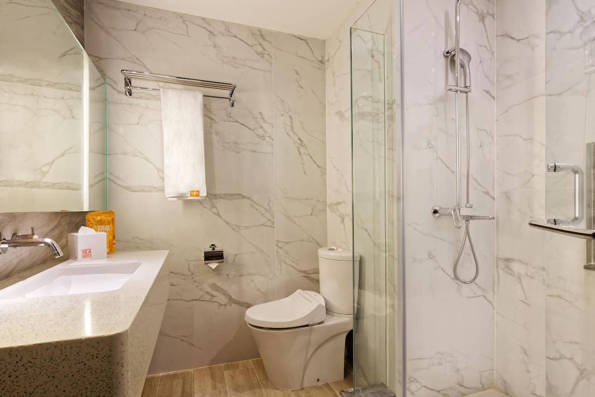 shower, free toiletries, hair dryer, bathrobes