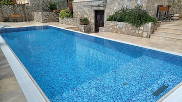 Seasonal outdoor pool, open 8:00 AM to 10:00 AM, pool umbrellas