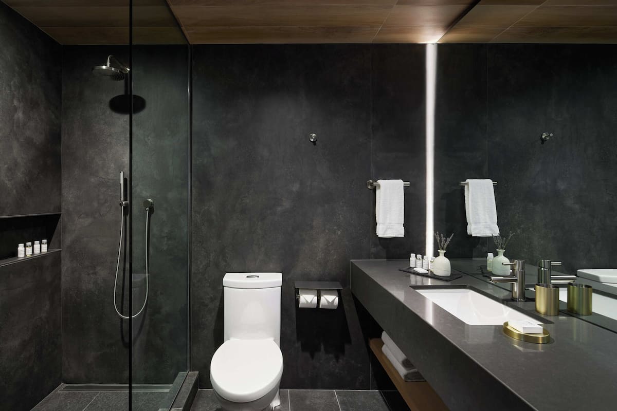 rainfall showerhead, free toiletries, hair dryer, bathrobes