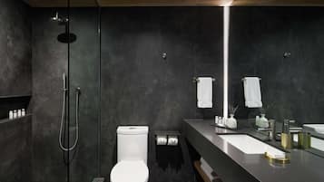 Rainfall showerhead, free toiletries, hair dryer, bathrobes