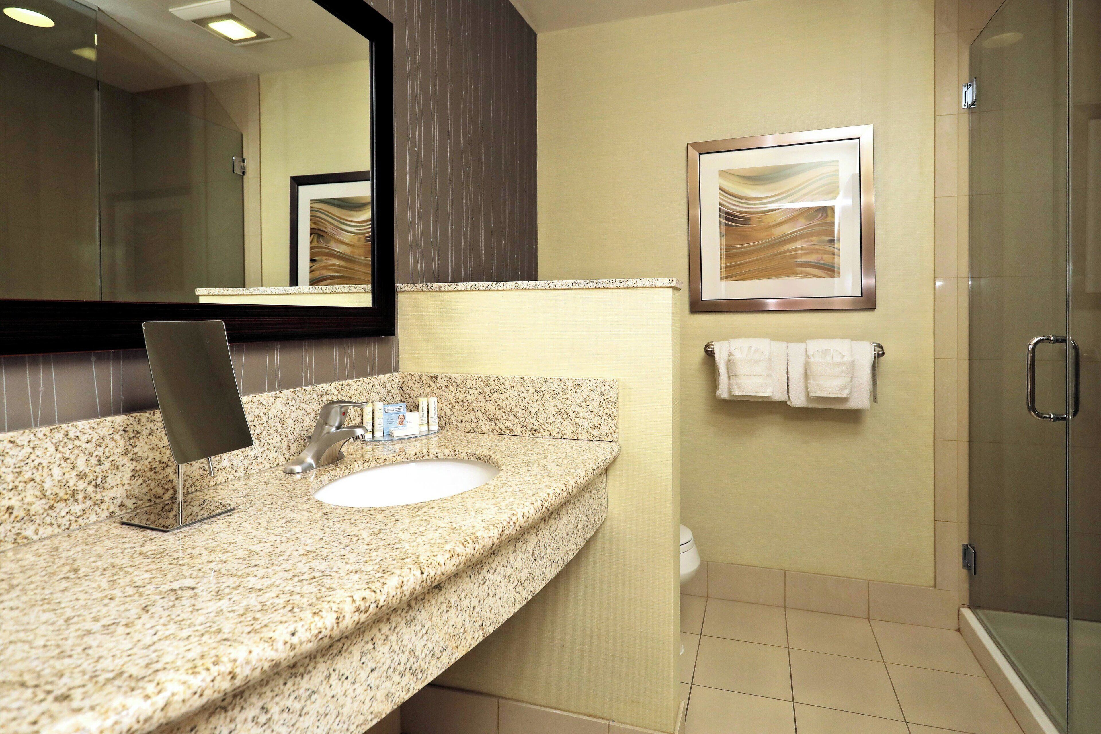 room, 1 king bed with sofa bed, city view | bathroom | shower, free toiletries, hair dryer, towels