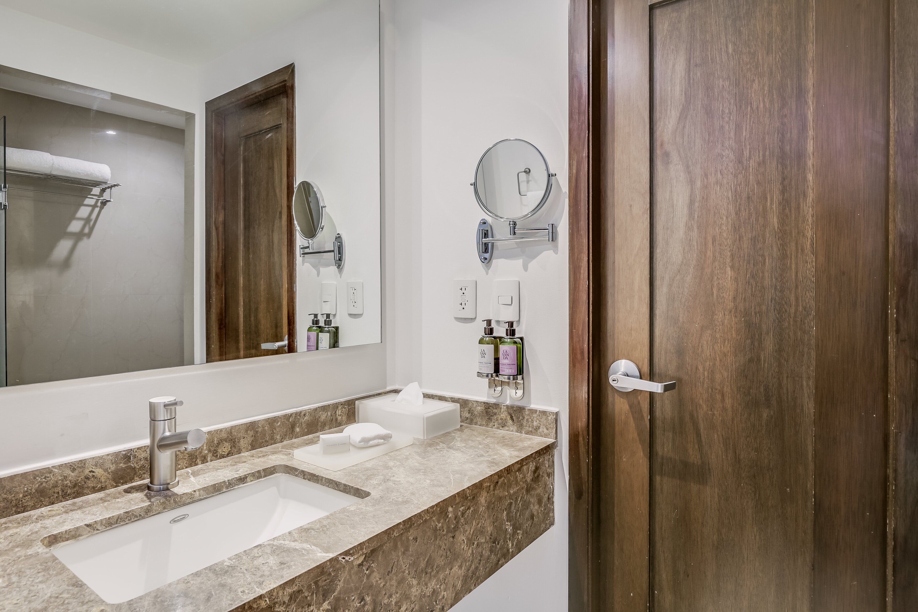 shower, eco-friendly toiletries, hair dryer, towels