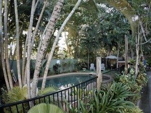 Outdoor pool, open 7:30 AM to 9:30 PM, pool umbrellas