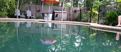 Outdoor pool, open 7:30 AM to 9:30 PM, pool umbrellas