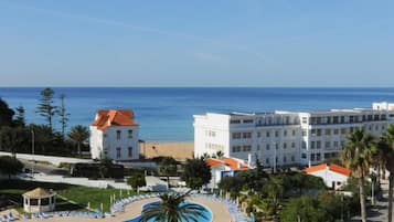 Outdoor pool, pool umbrellas, pool loungers