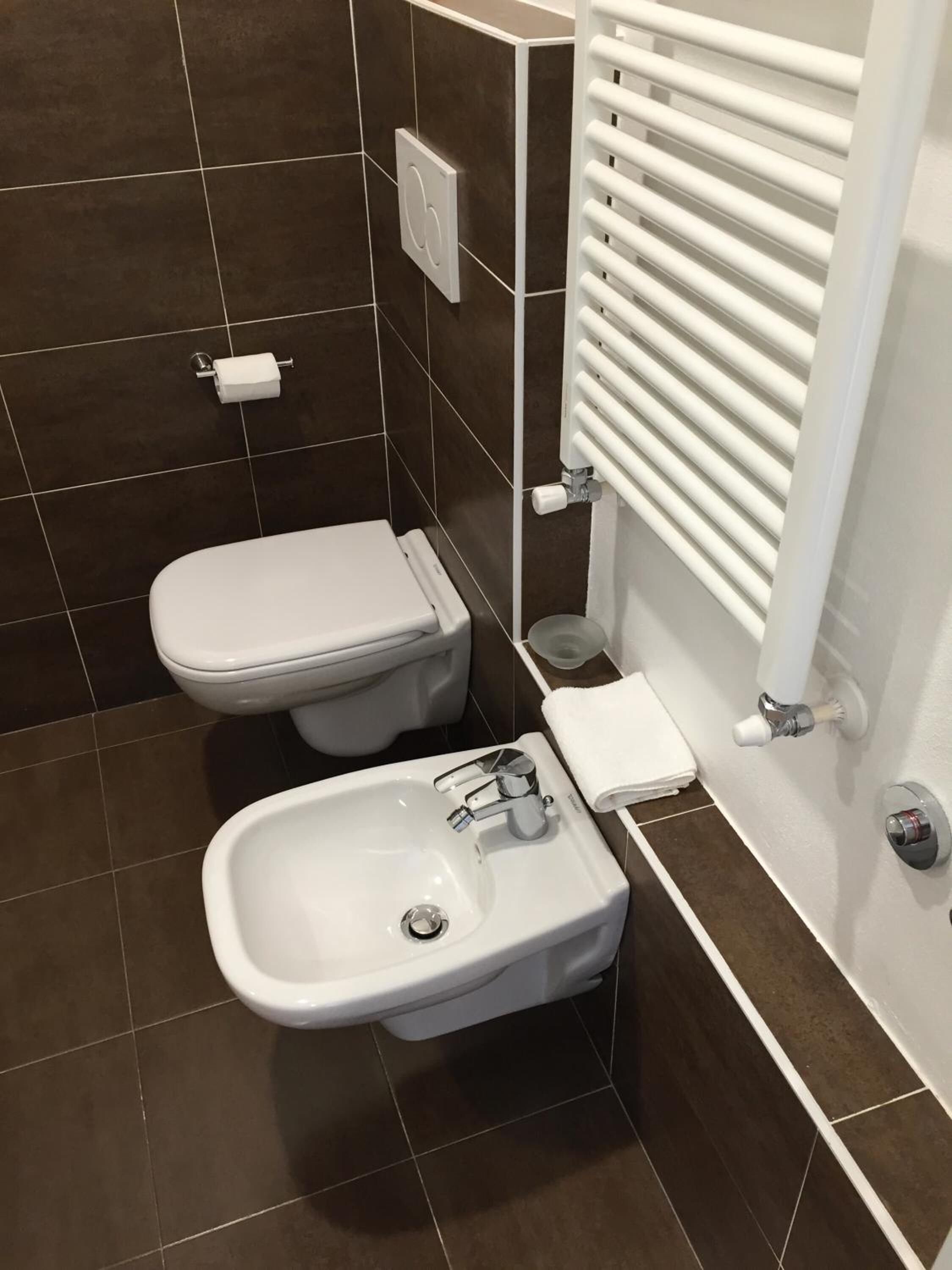 shower, free toiletries, bidet, towels