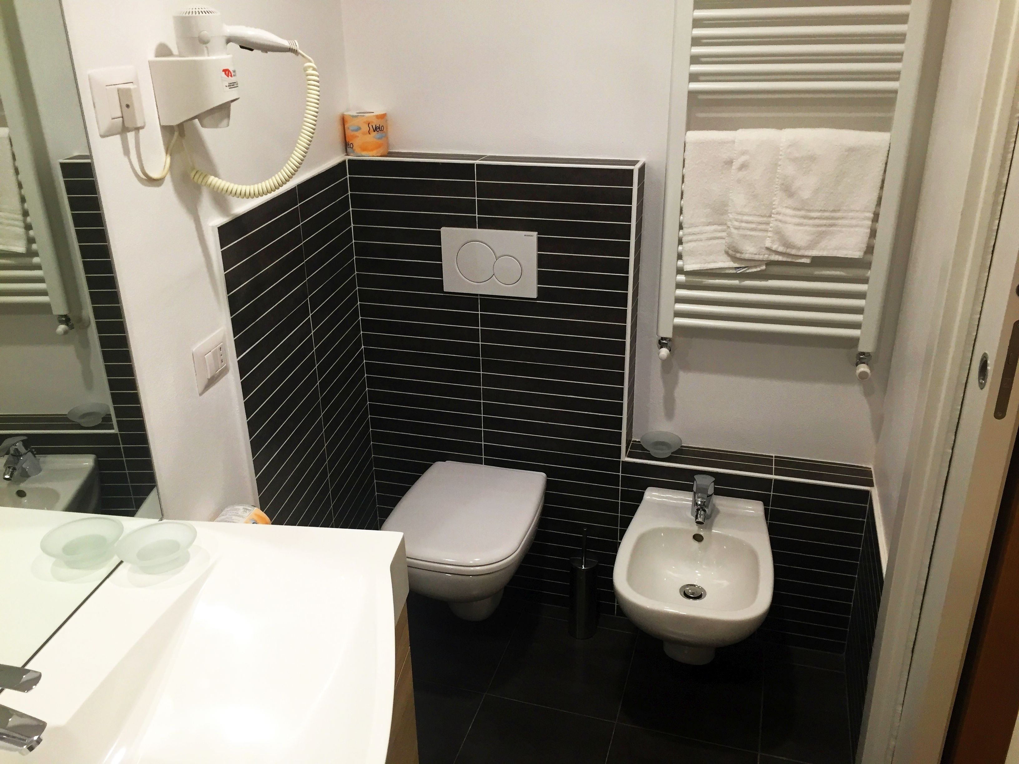 shower, free toiletries, bidet, towels