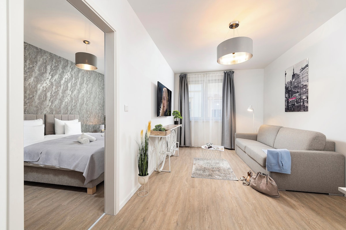 off-site one-bedroom apartment | living area | 55-cm lcd tv with cable channels, tv