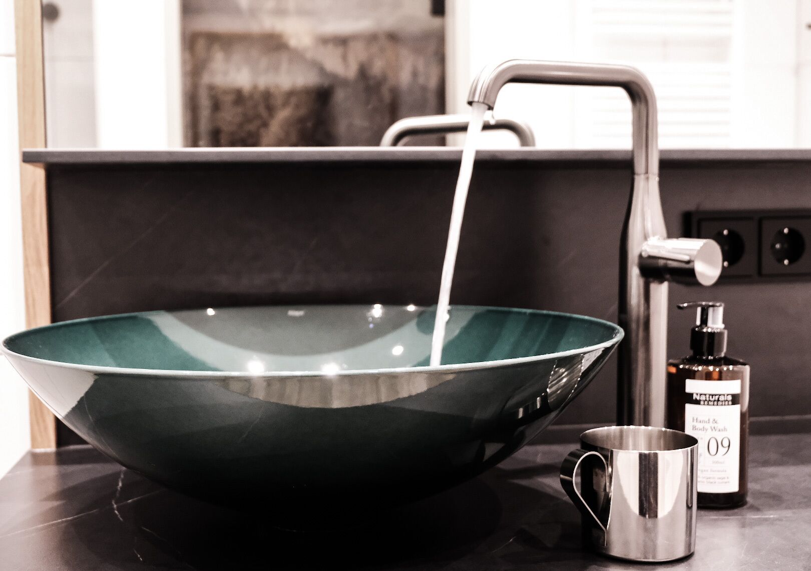 shower, rainfall showerhead, designer toiletries, hair dryer