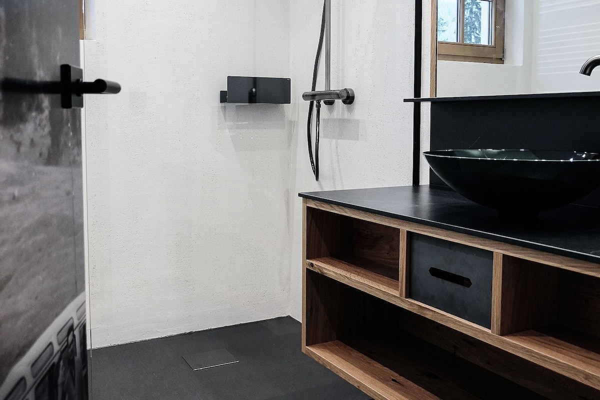 shower, rainfall showerhead, designer toiletries, hair dryer