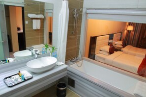 Shower, free toiletries, hair dryer, bathrobes