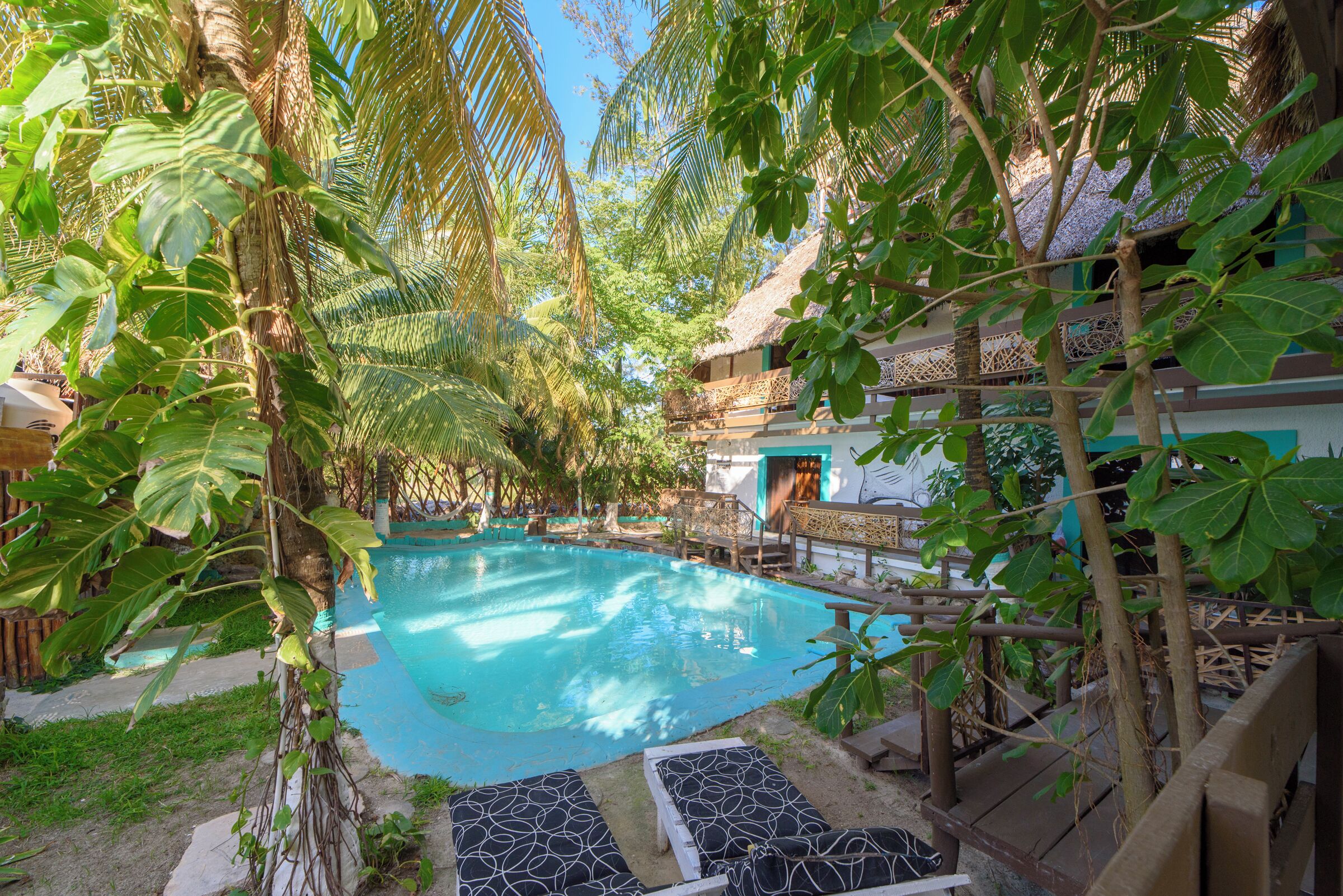 2 albercas al aire libre, acceso de 11:00 a 20:00, y camastros 