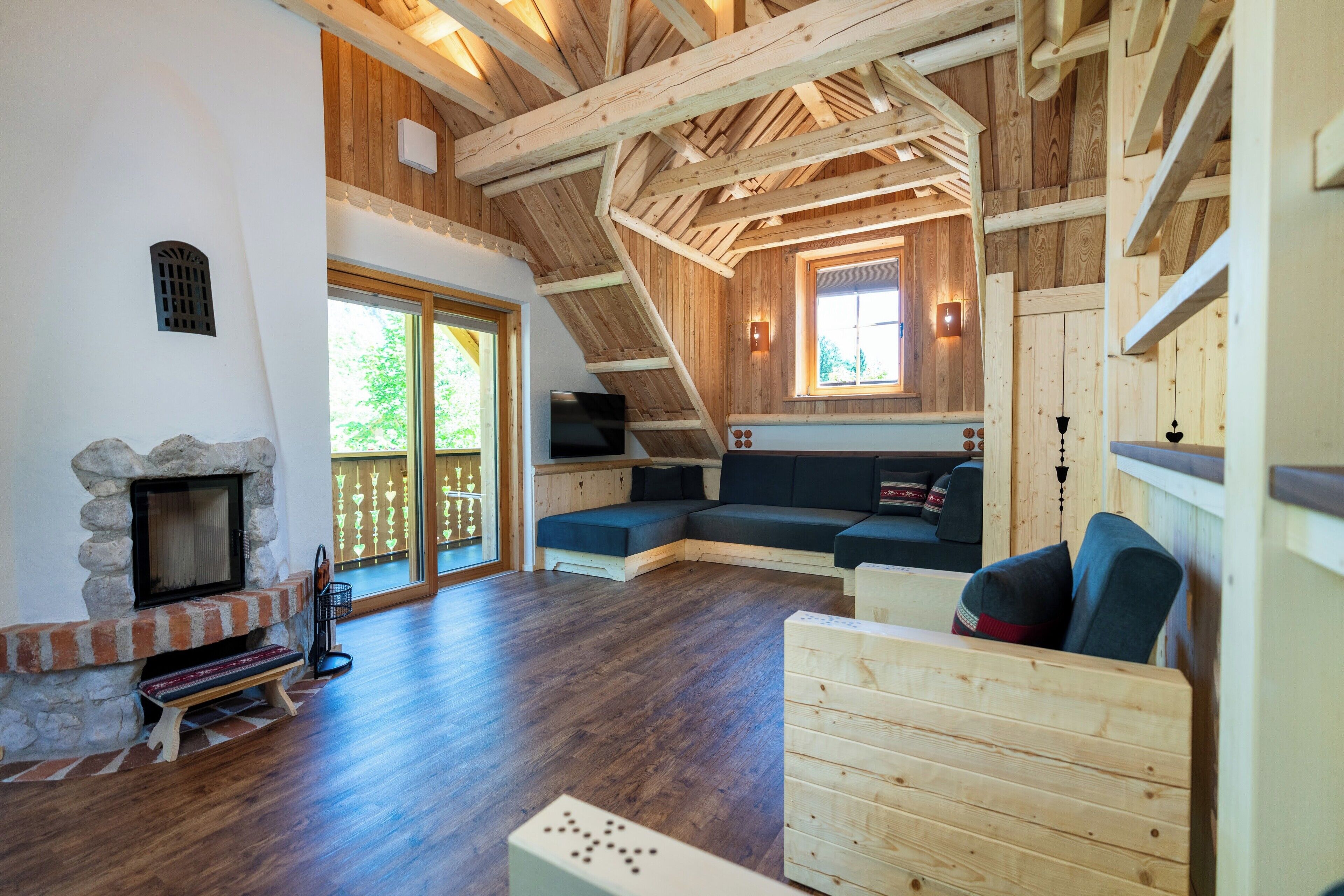 Chalet Studio SAVICA with Mountain - River View, Fireplace and Sauna | Living area | 80-cm flat-screen TV with satellite channels, TV, heated floors