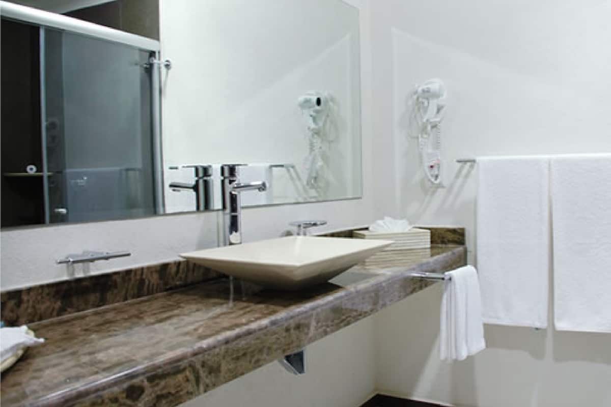 shower, free toiletries, hair dryer, towels