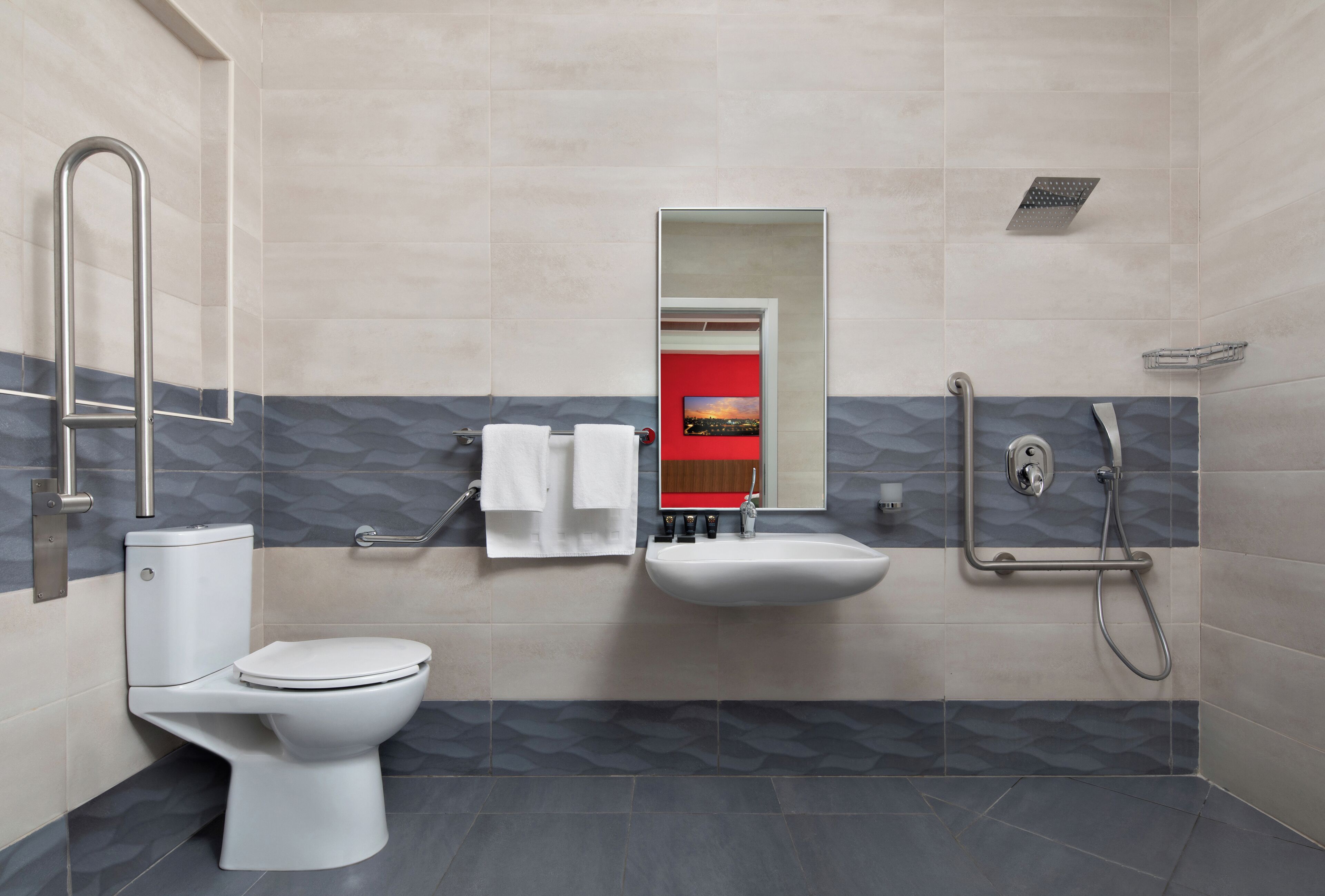 standard room, accessible | bathroom | shower, hair dryer, slippers, towels