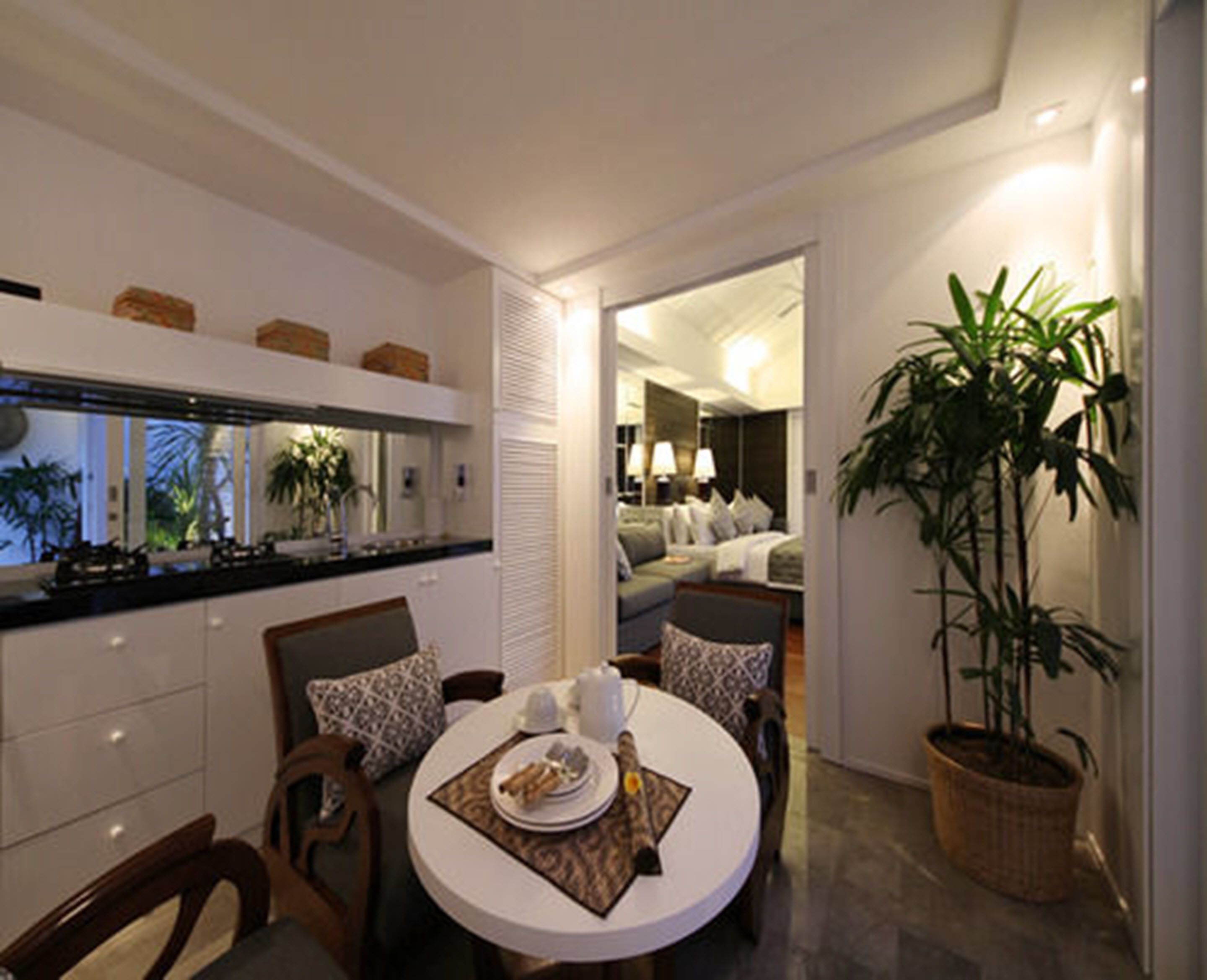 Großer Kühlschrank, Mikrowelle, Herdplatte