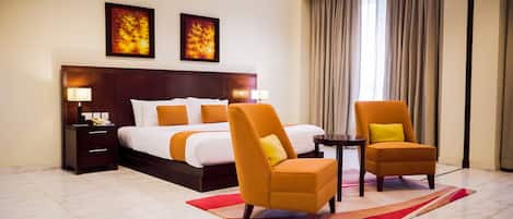 Executive apartman, 1 hálószobával | Egyiptomi pamut ágynemű, prémium ágynemű, pehelypaplan és minibár