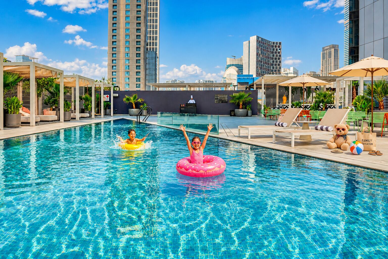 Outdoor pool, pool loungers