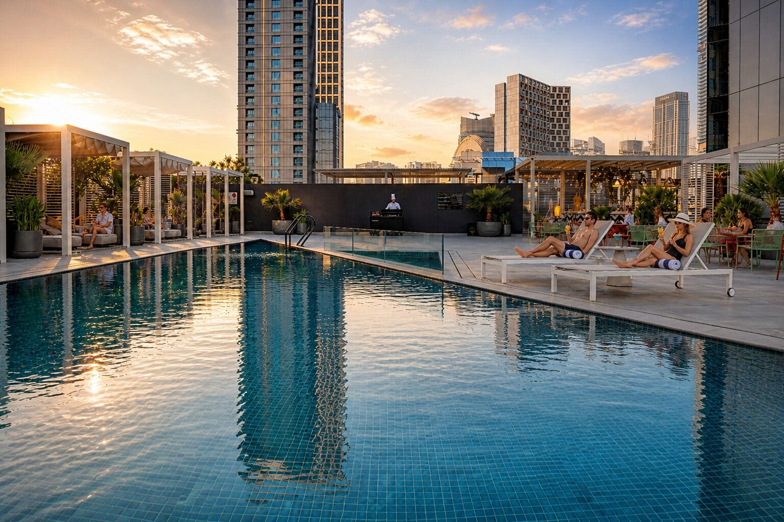 Outdoor pool, pool loungers