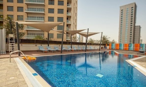 Outdoor pool, sun loungers