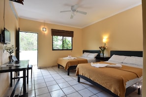 Standard Room, 2 Double Beds, Pool View | Hypo-allergenic bedding, in-room safe, blackout drapes