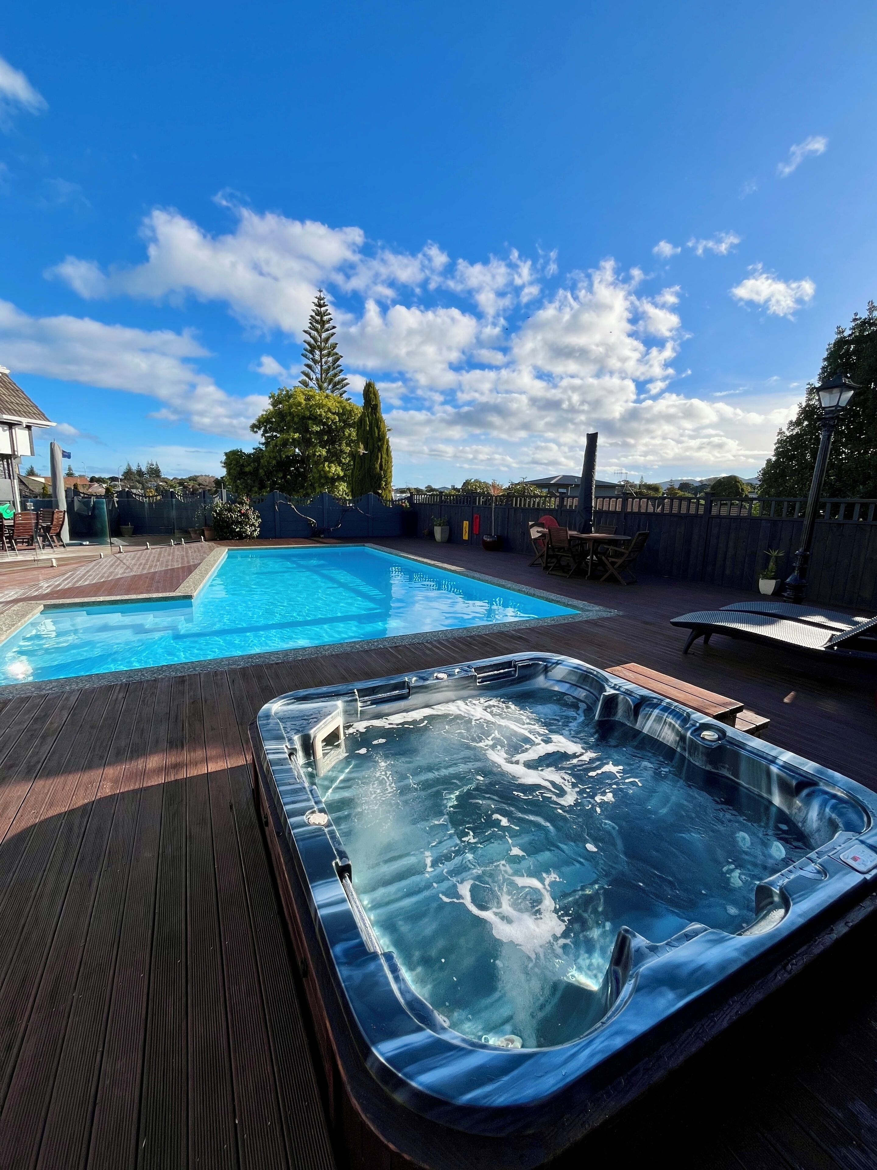 Outdoor pool, pool loungers