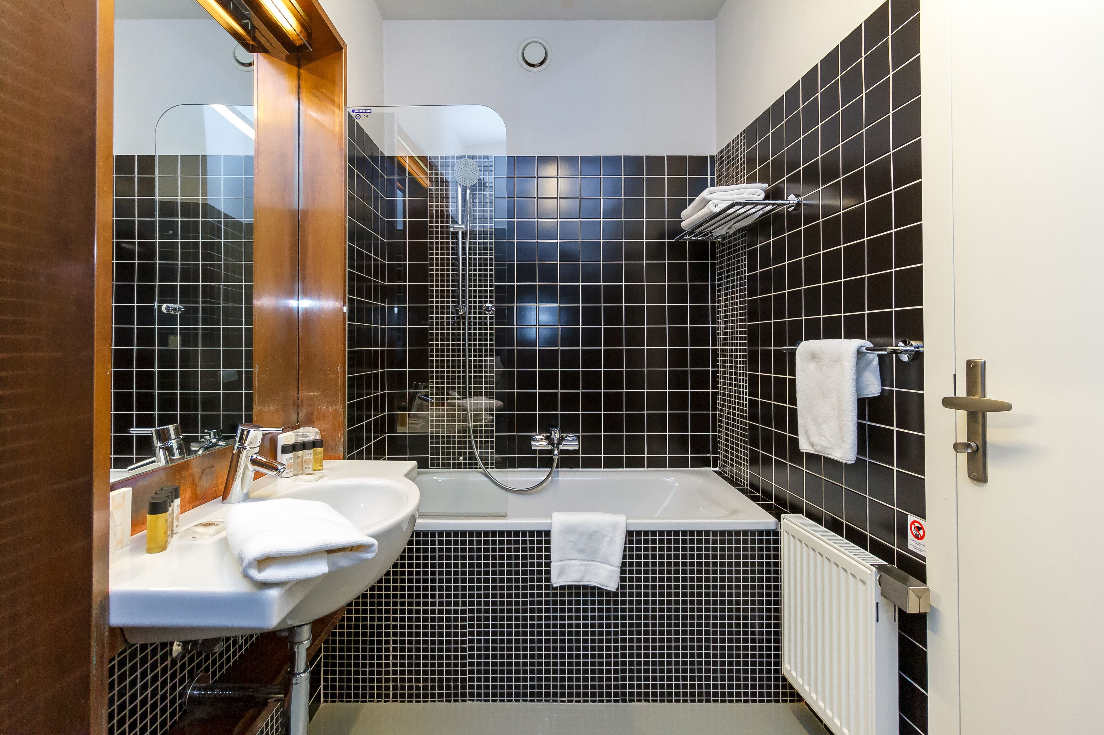 deluxe double room | bathroom | shower, free toiletries, hair dryer, towels