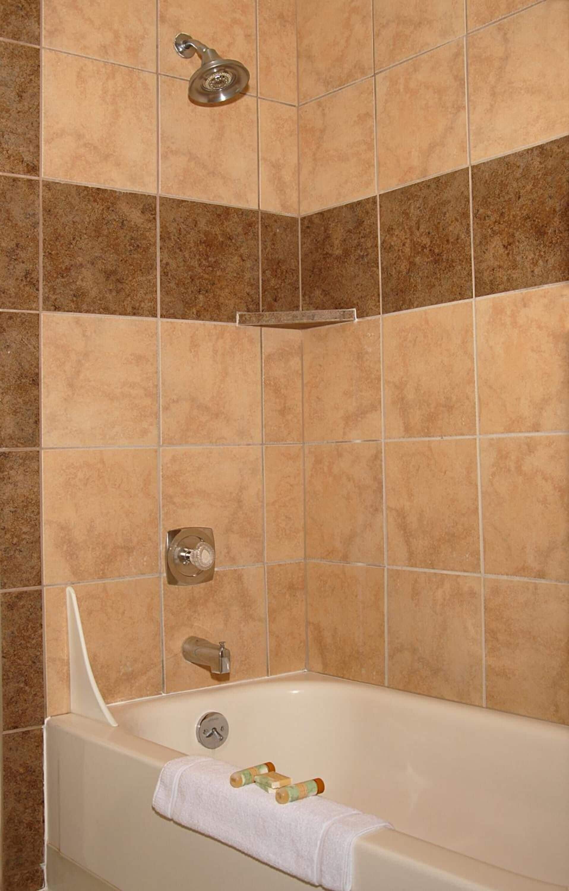 Bañera con ducha, secador de pelo, toallas