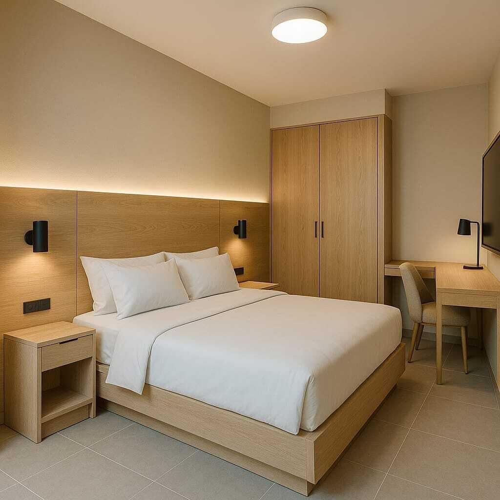 Habitación estándar con 1 cama matrimonial o 2 individuales, vista a la ciudad | Minibar, caja de seguridad en la habitación, escritorio y wifi gratis 