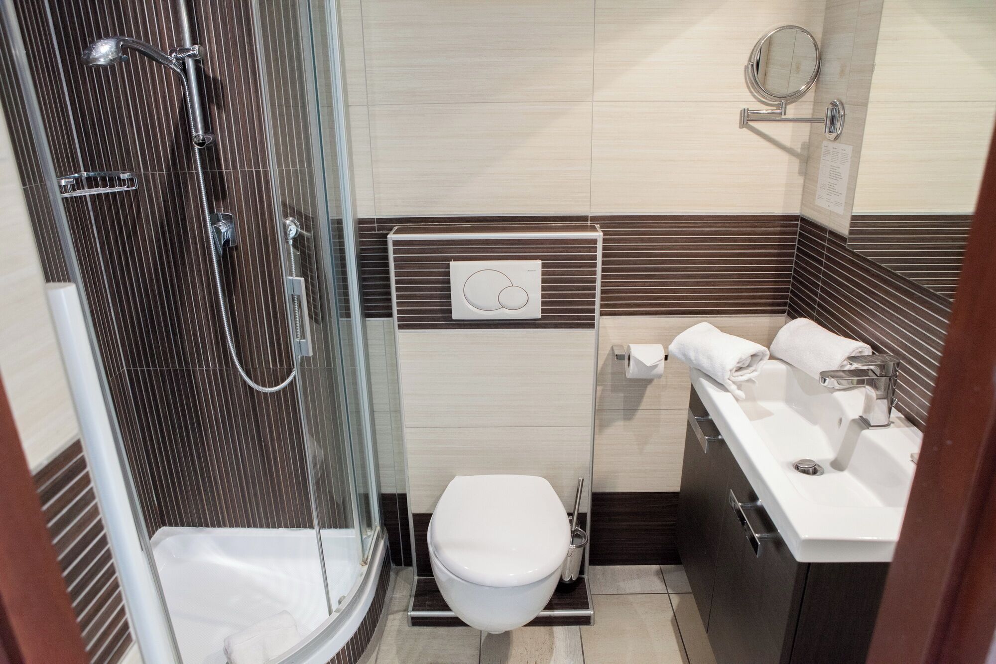 duplex | bathroom | shower, hair dryer, towels