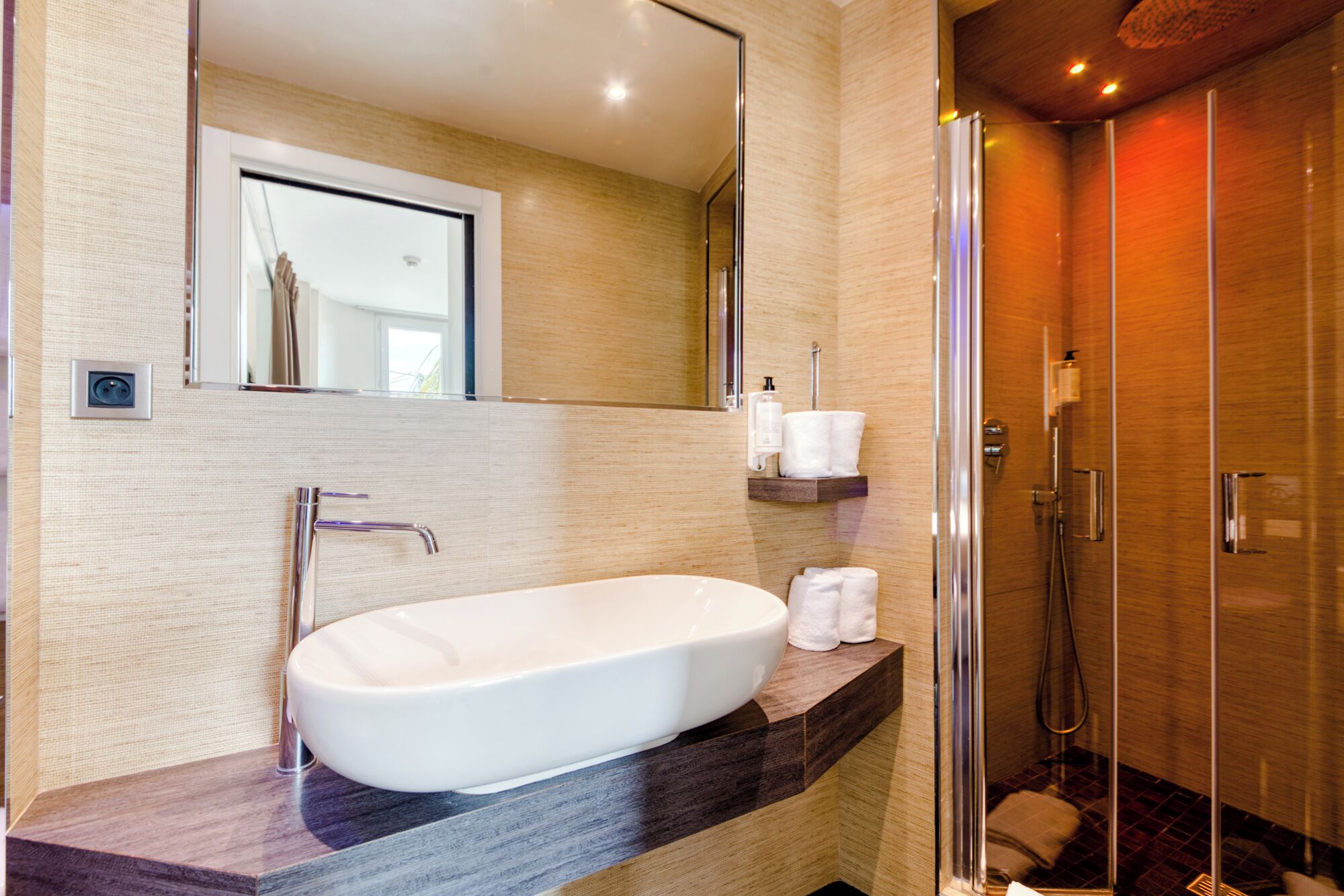 superior quadruple room | bathroom | shower, hair dryer, towels