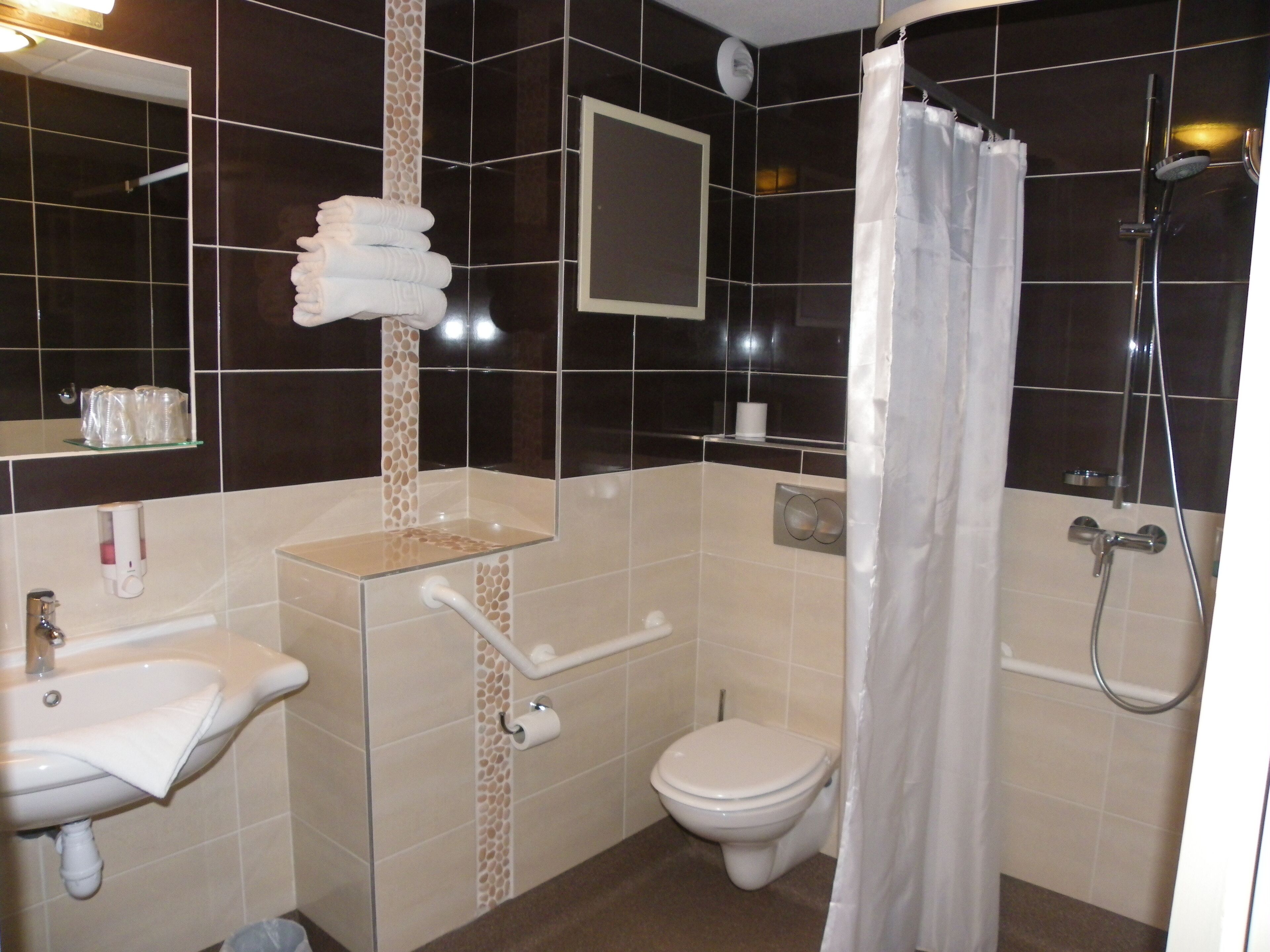 free toiletries, hair dryer, towels