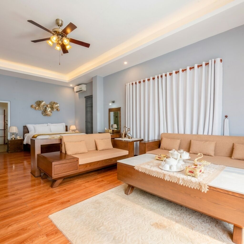 Villa familiar, 2 habitaciones, vista a la alberca | Minibar, caja de seguridad en la habitación y insonorización 
