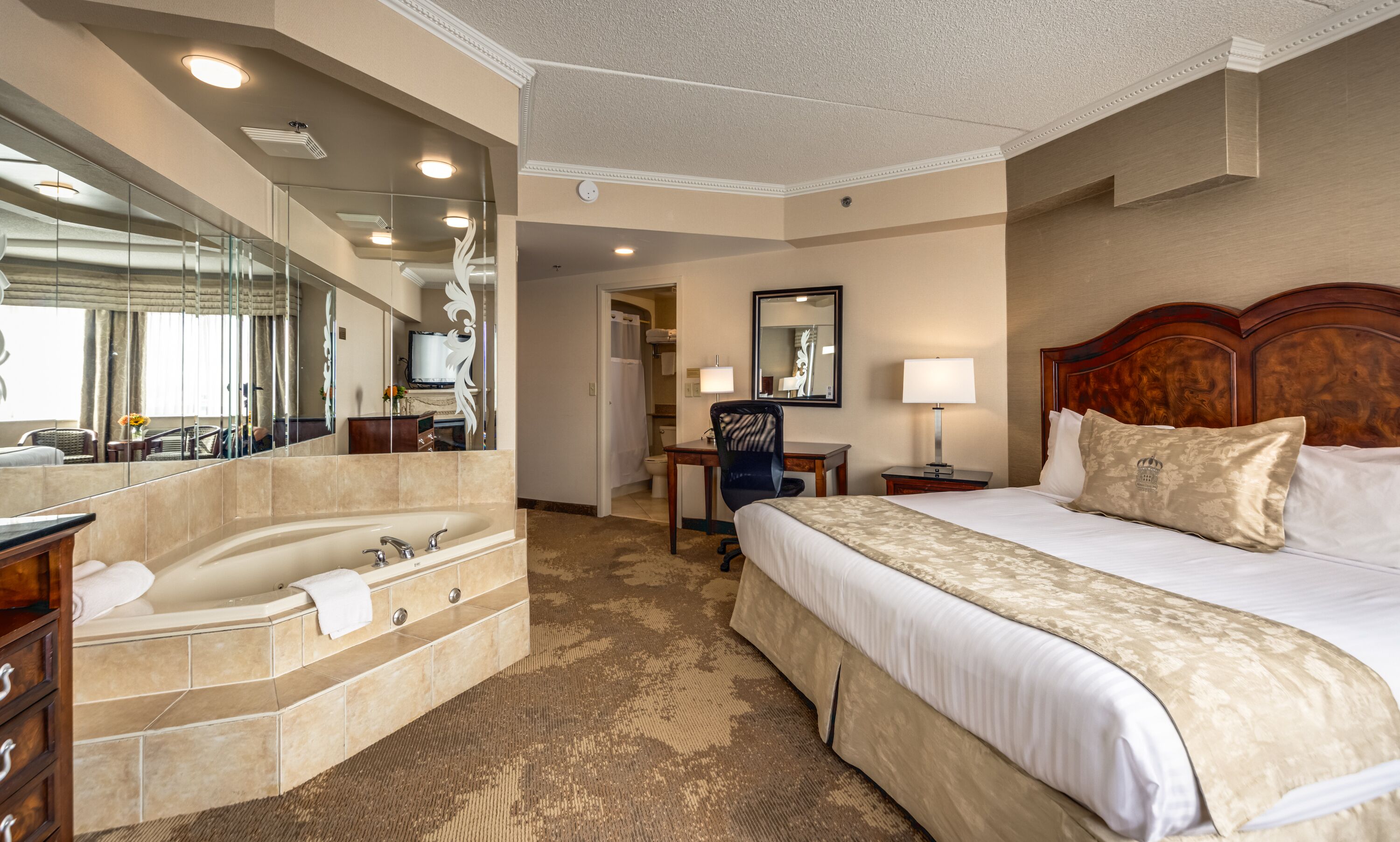 king suite with jetted tub | premium bedding, down duvets, in-room safe, individually decorated