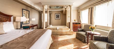 Luxury King Suite with Jetted Tub | Premium bedding, down duvets, in-room safe, individually decorated