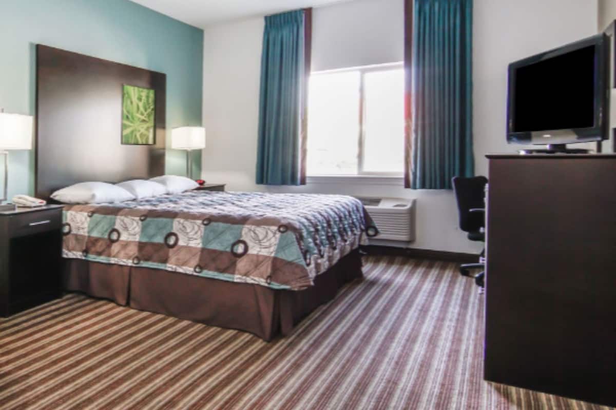 Desk, blackout drapes, soundproofing, iron/ironing board