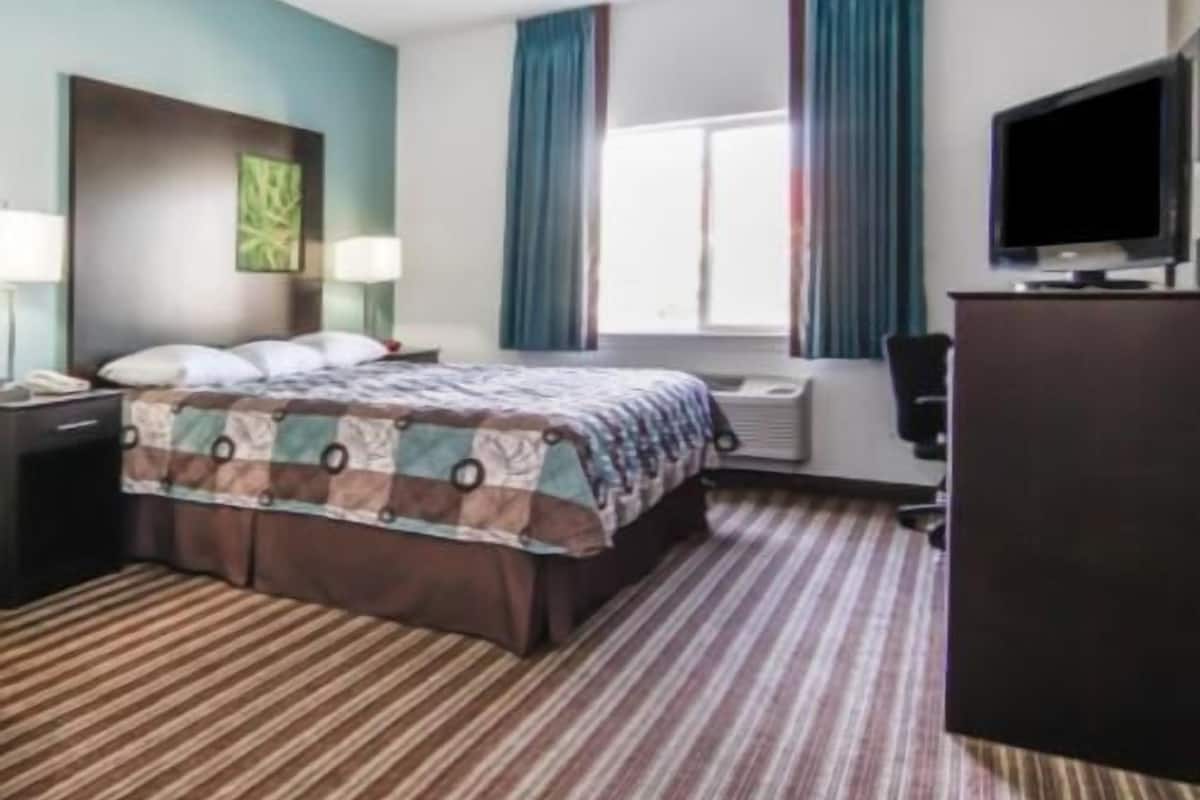 Desk, blackout drapes, soundproofing, iron/ironing board