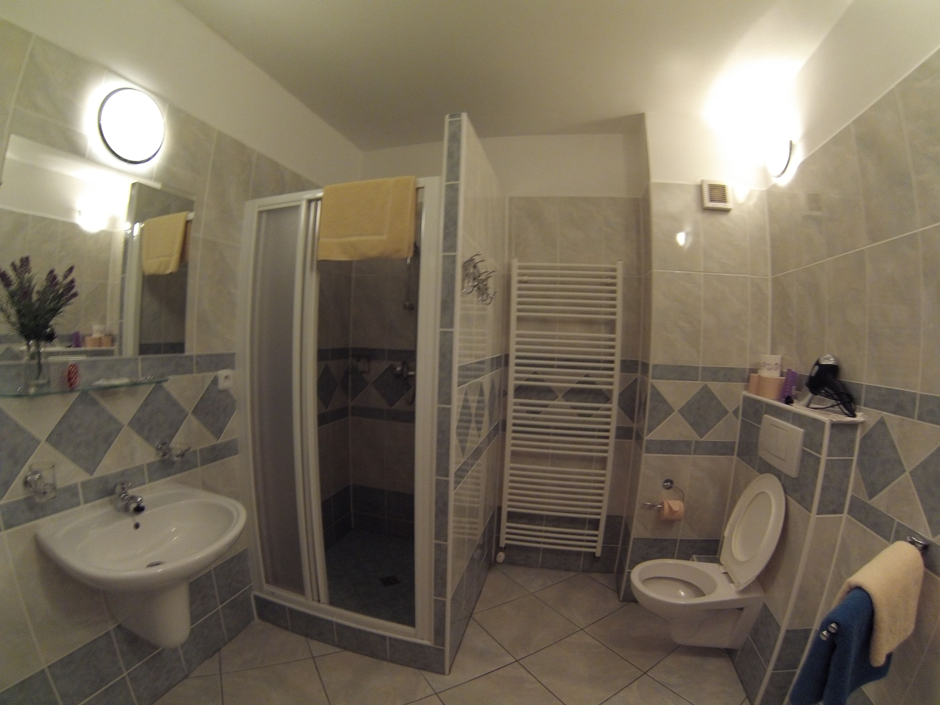 single room | bathroom | hair dryer, towels, soap, toilet paper