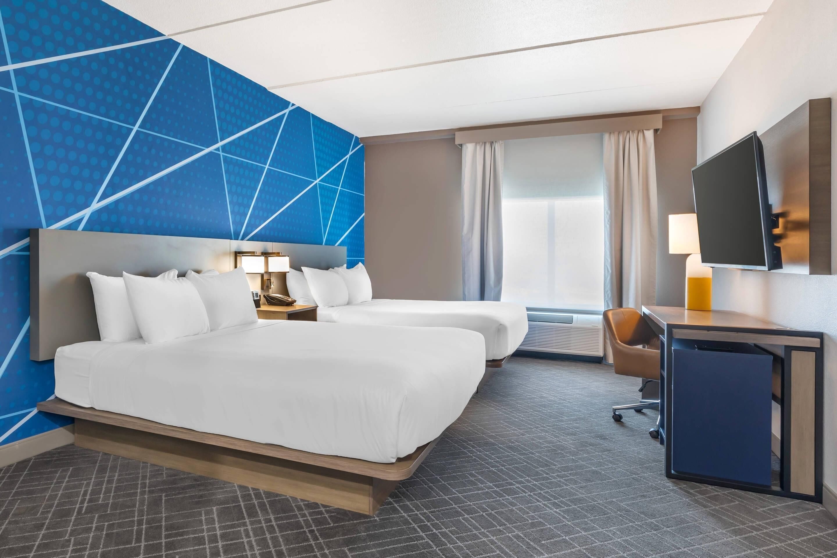 standard room, 2 queen beds, non smoking | in-room safe, desk, laptop workspace, iron/ironing board