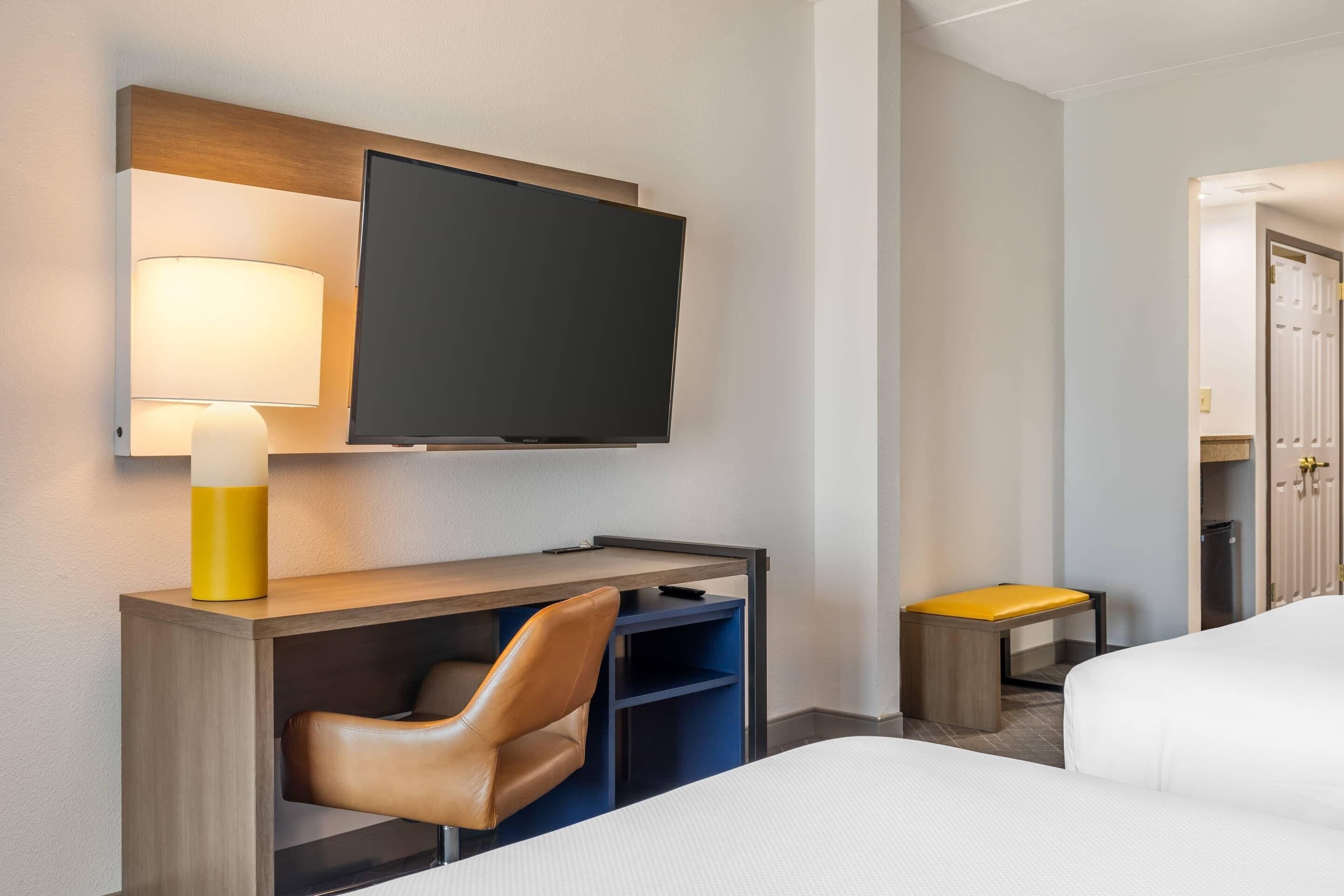 standard room, 2 queen beds, non smoking | in-room safe, desk, laptop workspace, iron/ironing board