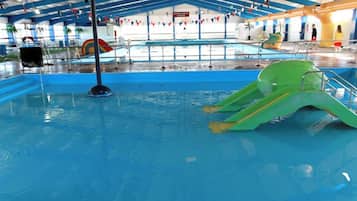 Indoor pool, outdoor pool, sun loungers