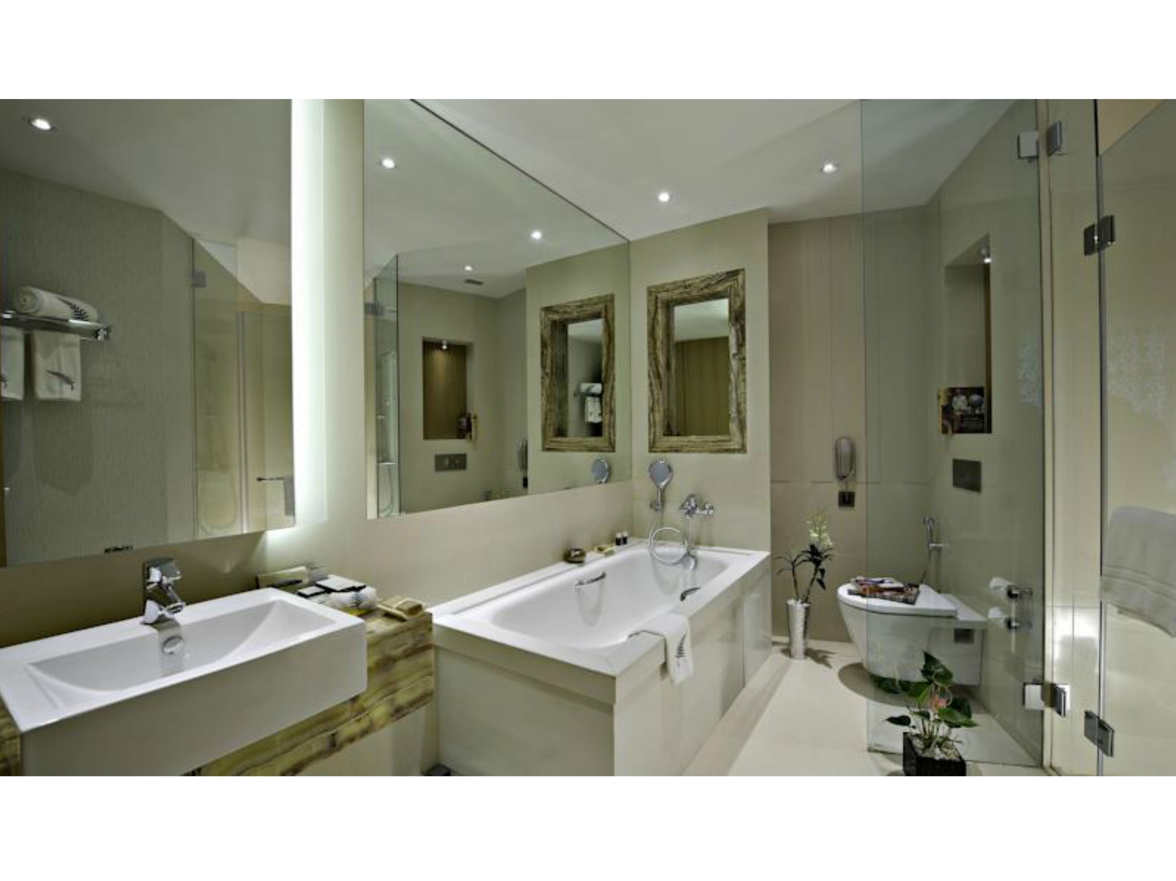 rainfall showerhead, free toiletries, hair dryer, bathrobes